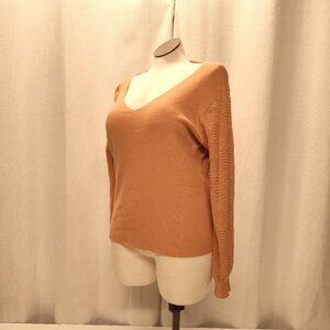 Vila Milano V-Neck Sweater Womens XL Textured Bishop Sleeves Peach Color